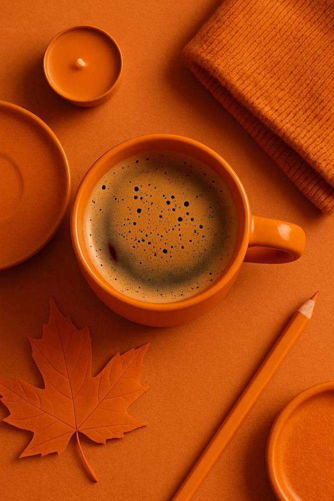 Orange coffee cup with a pencil